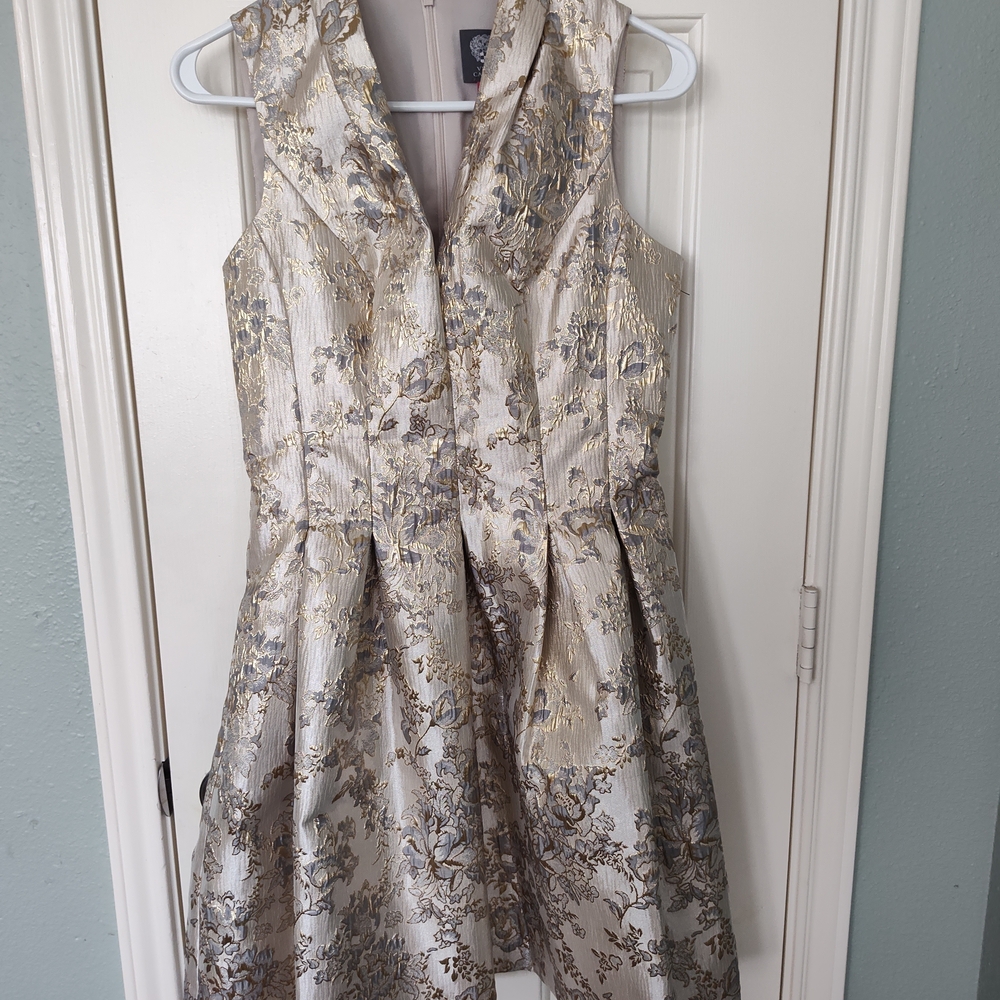 Vince Camuto Gold and Silver Patterned Dress